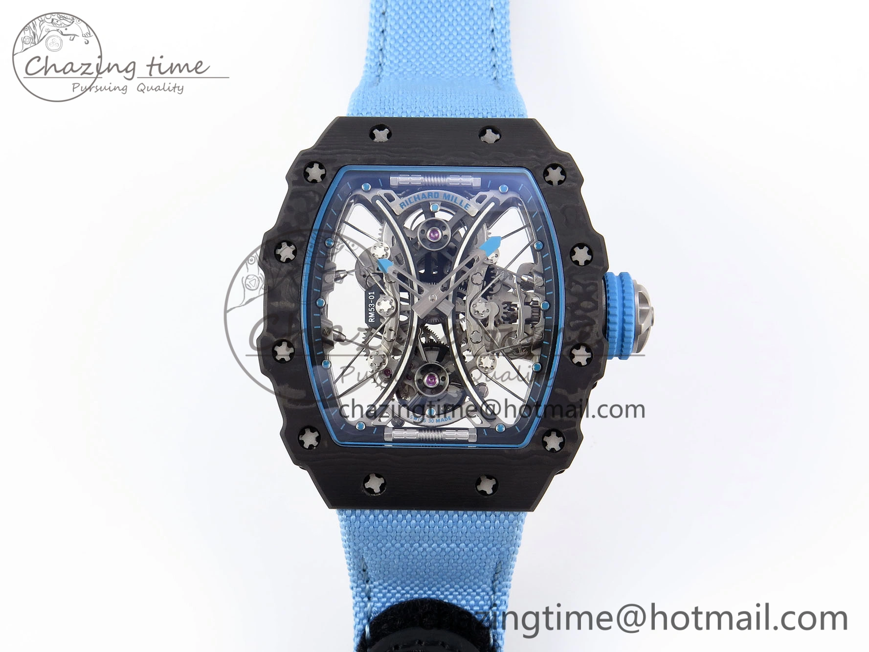 RM53-02 TOURBILLON CARBON RMF BEST EDITION SKELETON DIAL ON BLUE NYLON STRAP