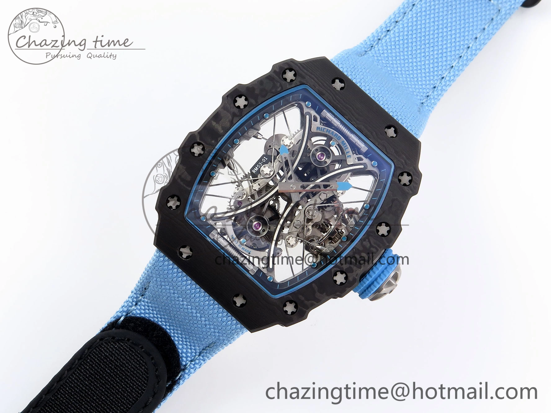 RM53-02 TOURBILLON CARBON RMF BEST EDITION SKELETON DIAL ON BLUE NYLON STRAP