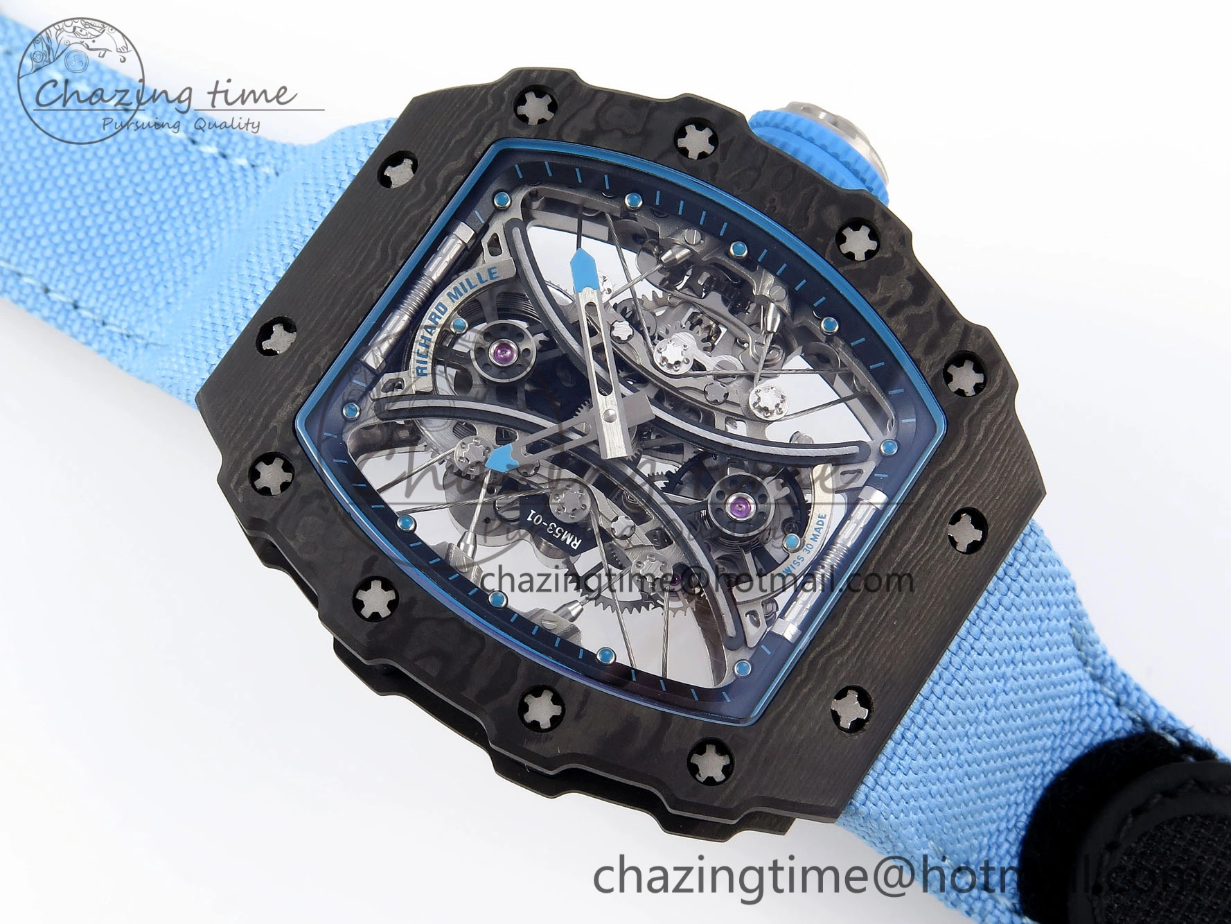 RM53-02 TOURBILLON CARBON RMF BEST EDITION SKELETON DIAL ON BLUE NYLON STRAP