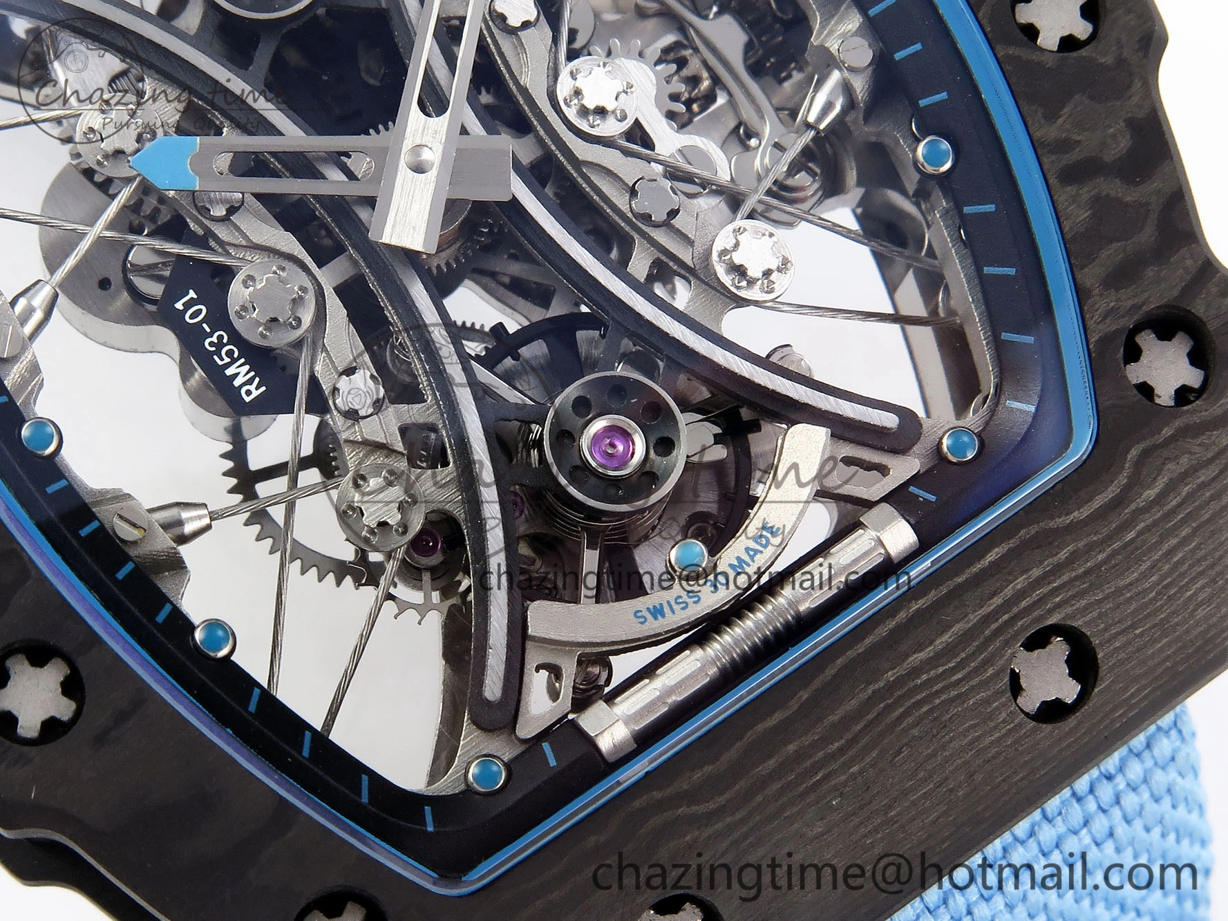 RM53-02 TOURBILLON CARBON RMF BEST EDITION SKELETON DIAL ON BLUE NYLON STRAP