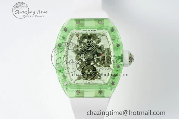 RM56-01 Green Transparent Tourbillon RMF Best Edition Skeleton Dial on White Rubber Strap