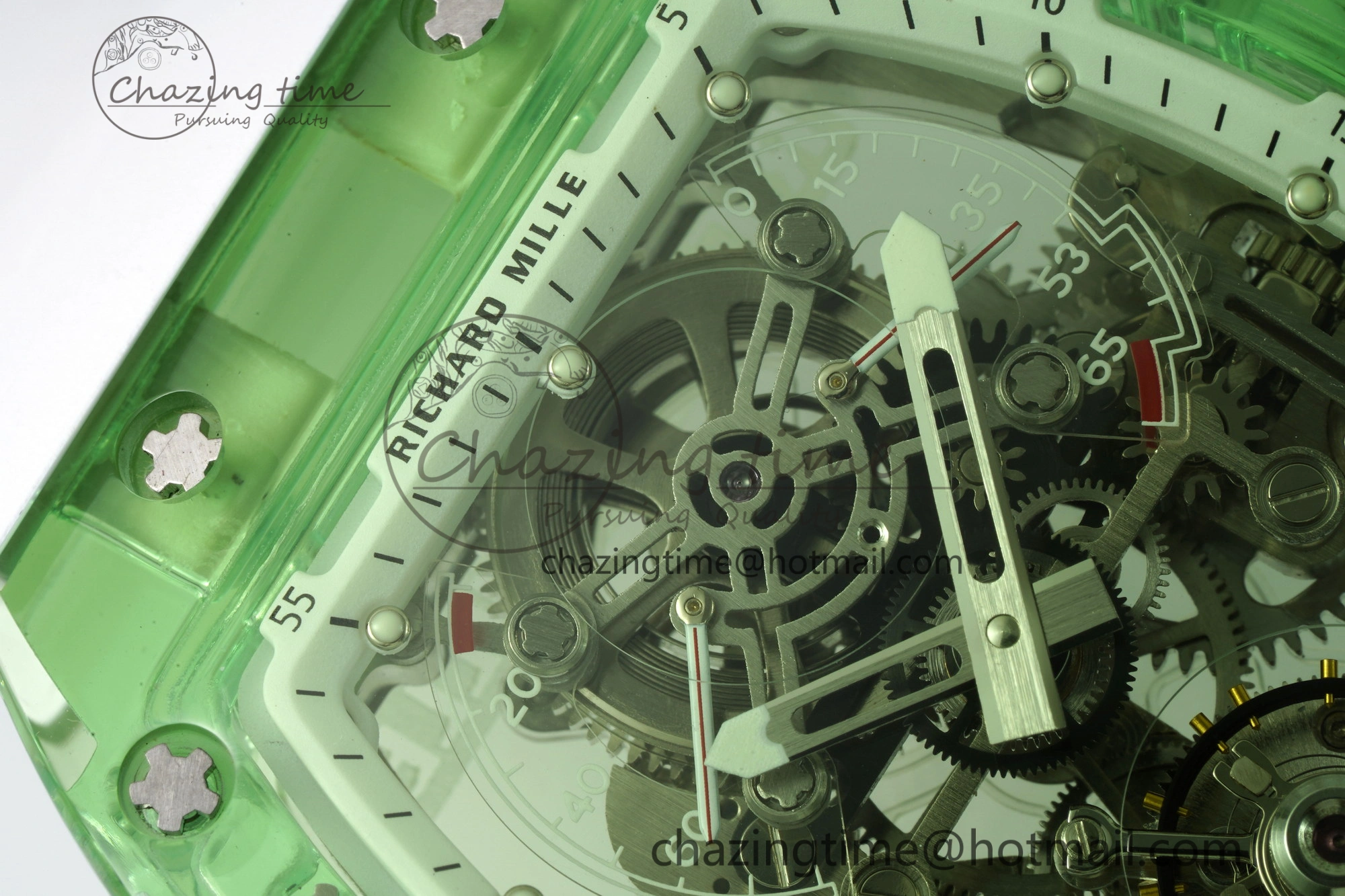 RM56-01 Green Transparent Tourbillon RMF Best Edition Skeleton Dial on White Rubber Strap