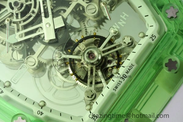 RM56-01 Green Transparent Tourbillon RMF Best Edition Skeleton Dial on White Rubber Strap