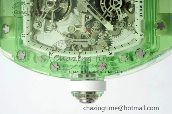 RM56-01 Green Transparent Tourbillon RMF Best Edition Skeleton Dial on White Rubber Strap