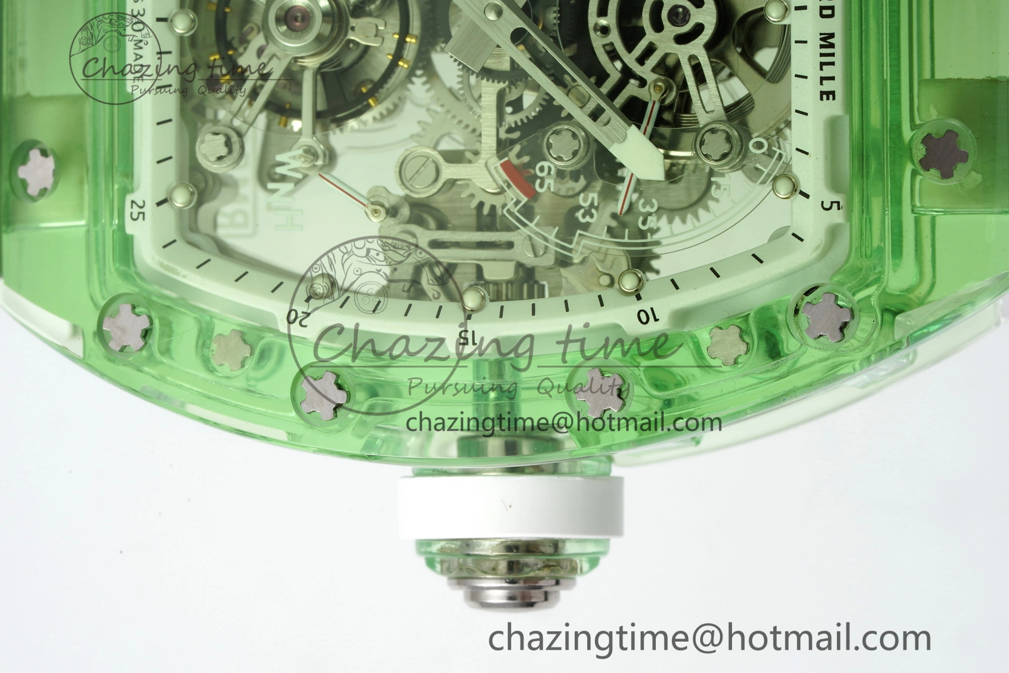 RM56-01 Green Transparent Tourbillon RMF Best Edition Skeleton Dial on White Rubber Strap