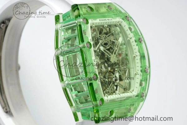 RM56-01 Green Transparent Tourbillon RMF Best Edition Skeleton Dial on White Rubber Strap