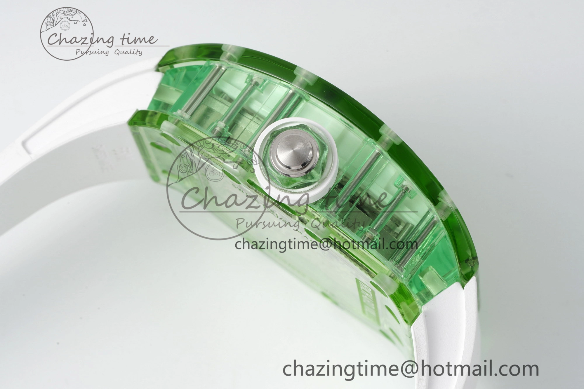 RM56-01 Green Transparent Tourbillon RMF Best Edition Skeleton Dial on White Rubber Strap