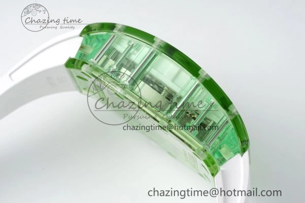 RM56-01 Green Transparent Tourbillon RMF Best Edition Skeleton Dial on White Rubber Strap
