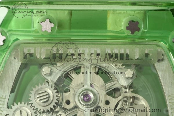 RM56-01 Green Transparent Tourbillon RMF Best Edition Skeleton Dial on White Rubber Strap