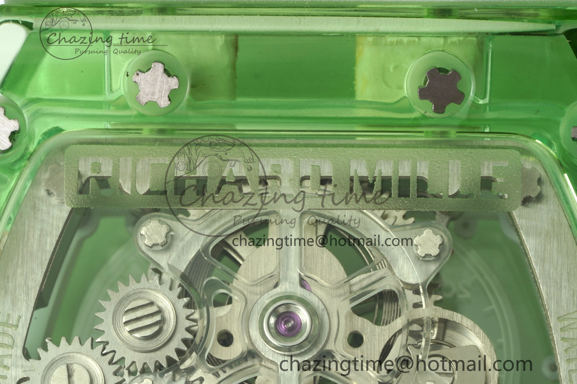 RM56-01 Green Transparent Tourbillon RMF Best Edition Skeleton Dial on White Rubber Strap