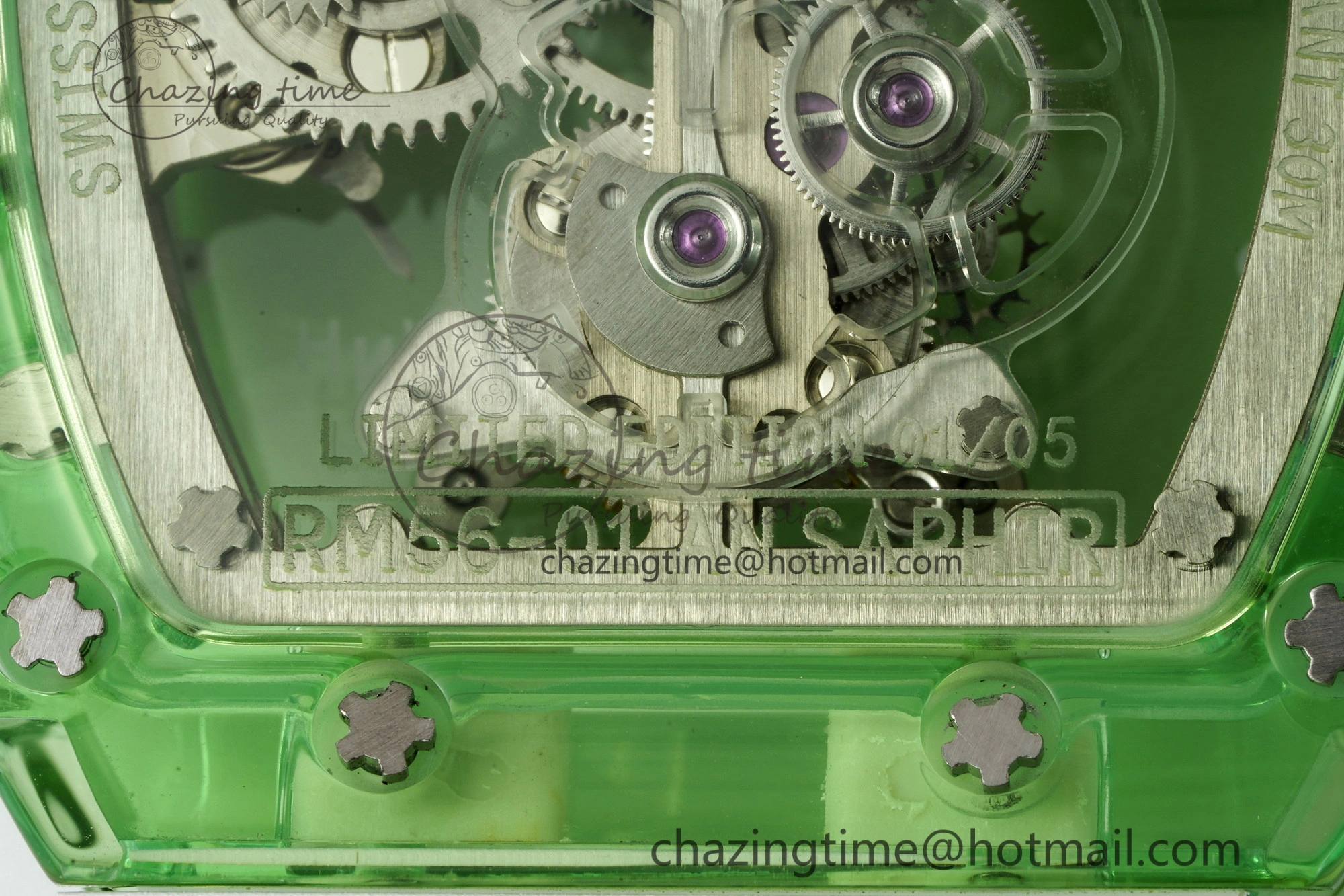 RM56-01 Green Transparent Tourbillon RMF Best Edition Skeleton Dial on White Rubber Strap