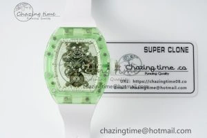 RM56-01 Green Transparent Tourbillon RMF Best Edition Skeleton Dial on White Rubber Strap