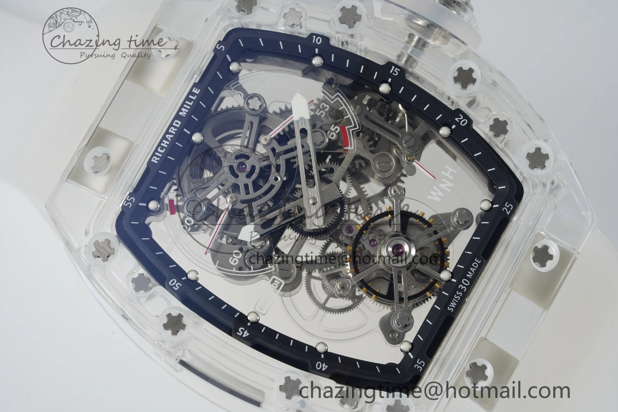 RM56-01 Transparent Tourbillon RMF Best Edition Skeleton Dial Black Inner Bezel on Transparent Rubber Strap