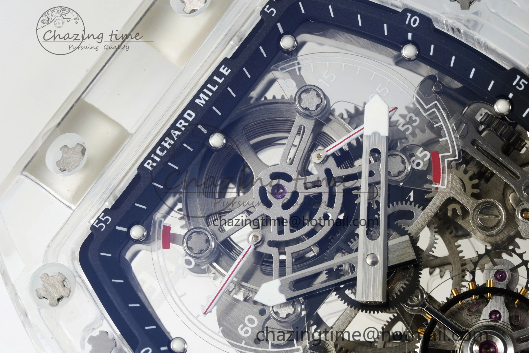 RM56-01 Transparent Tourbillon RMF Best Edition Skeleton Dial Black Inner Bezel on Transparent Rubber Strap