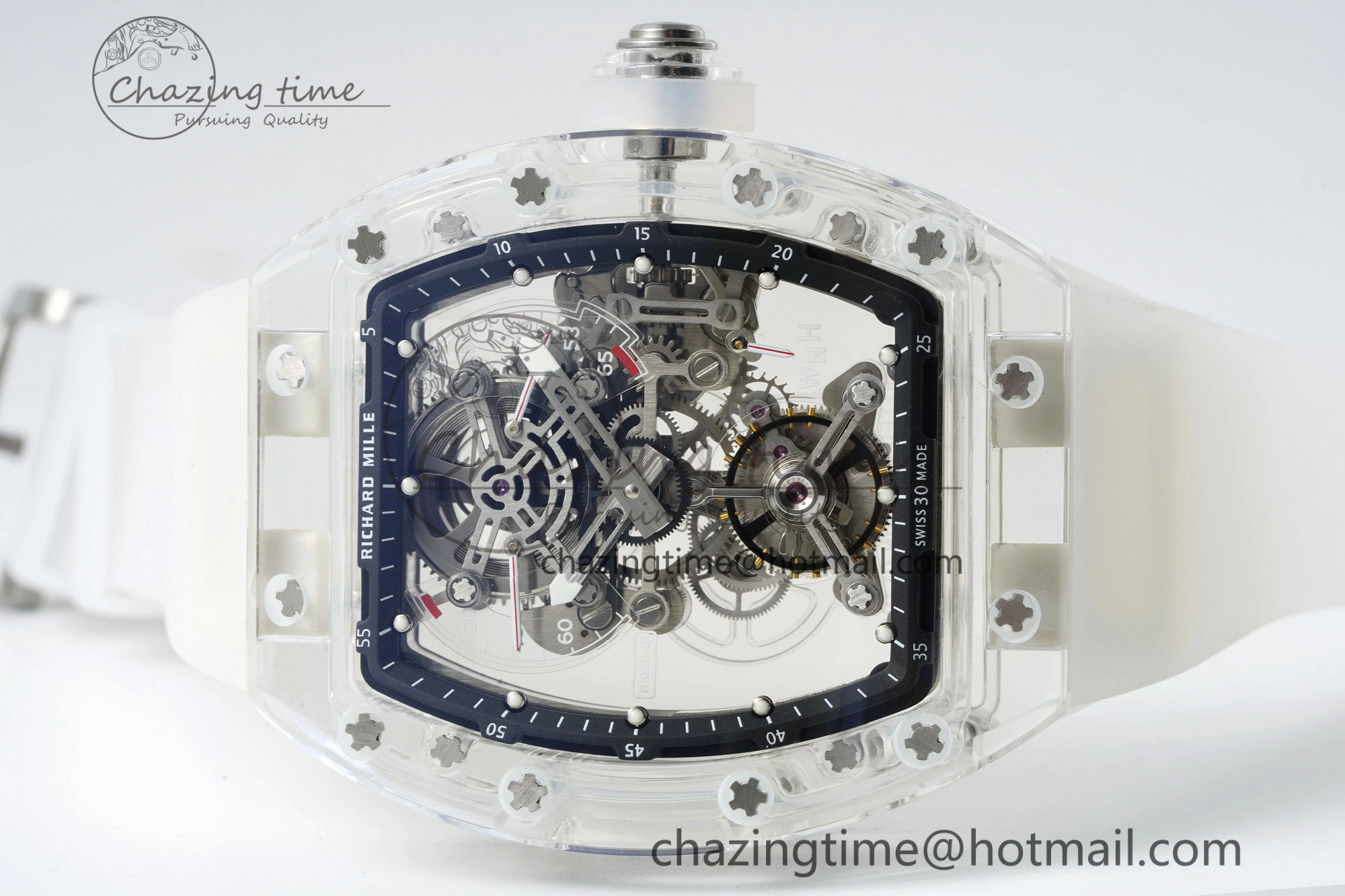 RM56-01 Transparent Tourbillon RMF Best Edition Skeleton Dial Black Inner Bezel on Transparent Rubber Strap