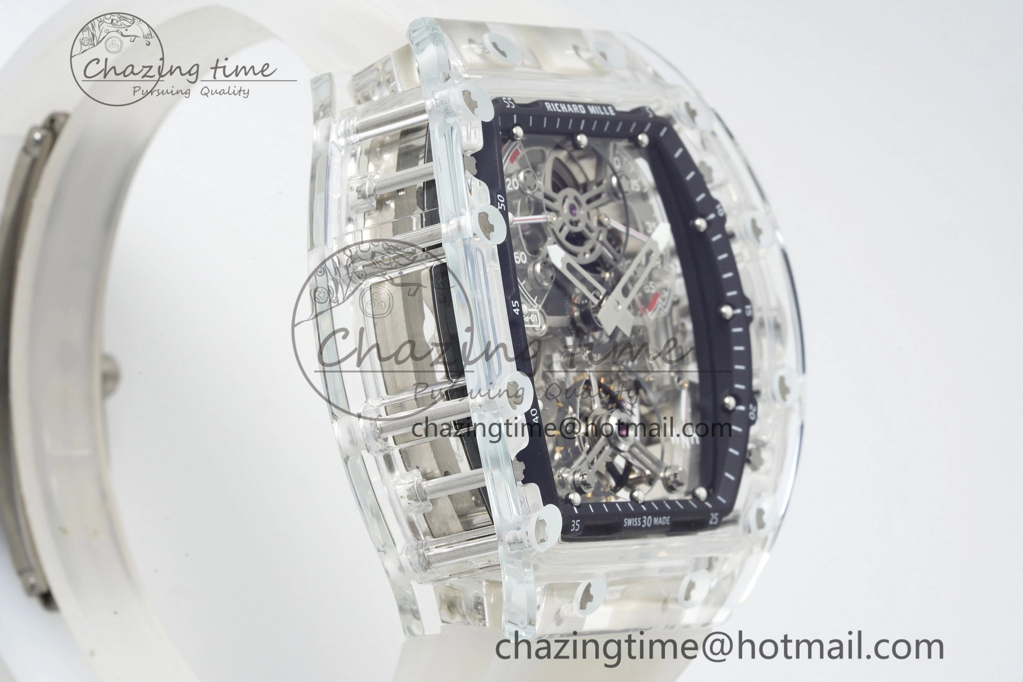 RM56-01 Transparent Tourbillon RMF Best Edition Skeleton Dial Black Inner Bezel on Transparent Rubber Strap
