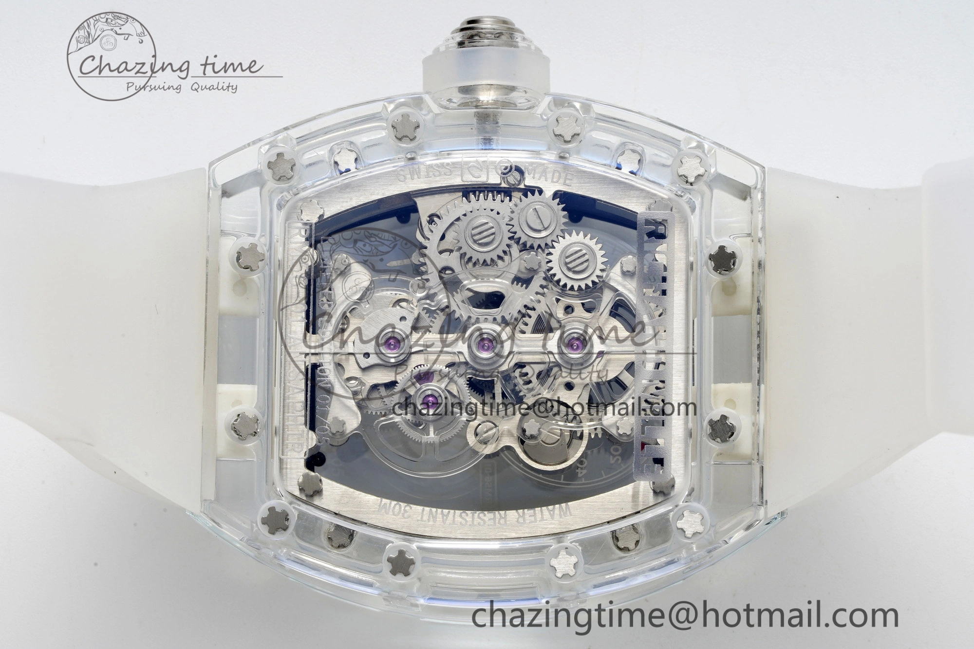 RM56-01 Transparent Tourbillon RMF Best Edition Skeleton Dial Black Inner Bezel on Transparent Rubber Strap