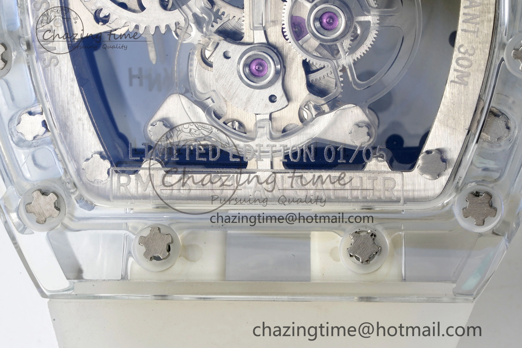RM56-01 Transparent Tourbillon RMF Best Edition Skeleton Dial Black Inner Bezel on Transparent Rubber Strap