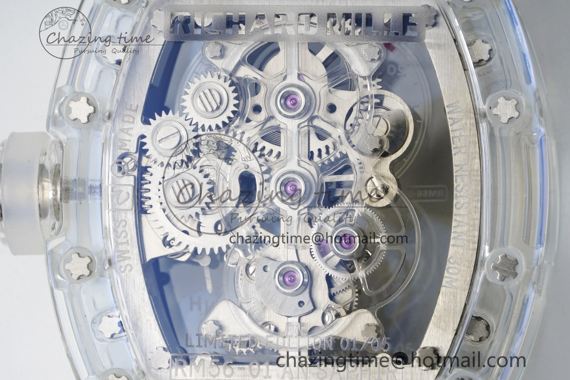 RM56-01 Transparent Tourbillon RMF Best Edition Skeleton Dial Black Inner Bezel on Transparent Rubber Strap