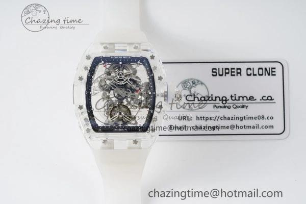 RM56-01 Transparent Tourbillon RMF Best Edition Skeleton Dial Black Inner Bezel on Transparent Rubber Strap