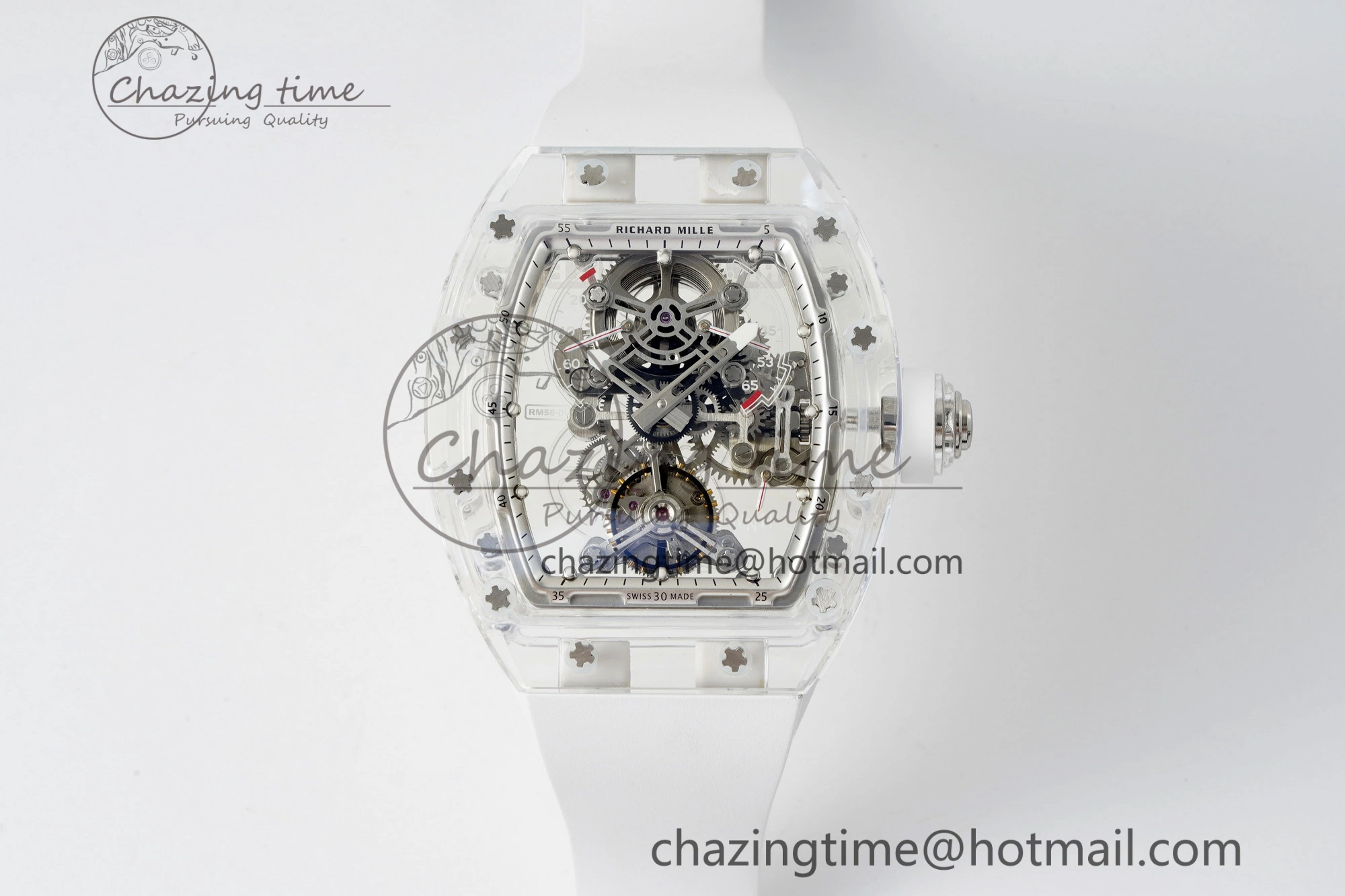 RM56-01 Transparent Tourbillon RMF Best Edition Skeleton Dial on White Rubber Strap