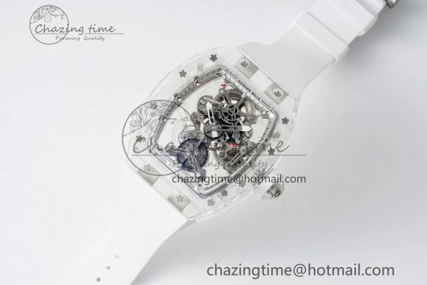 RM56-01 Transparent Tourbillon RMF Best Edition Skeleton Dial on White Rubber Strap