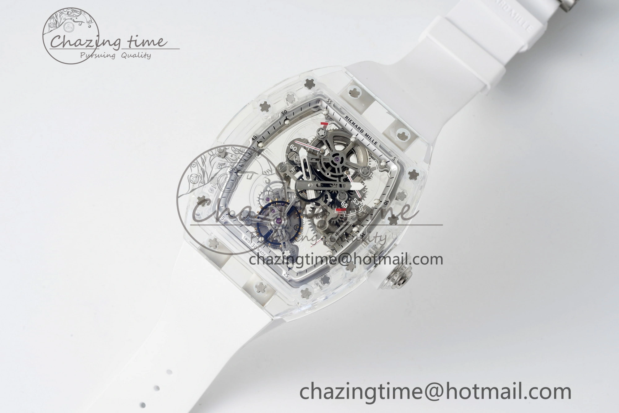 RM56-01 Transparent Tourbillon RMF Best Edition Skeleton Dial on White Rubber Strap