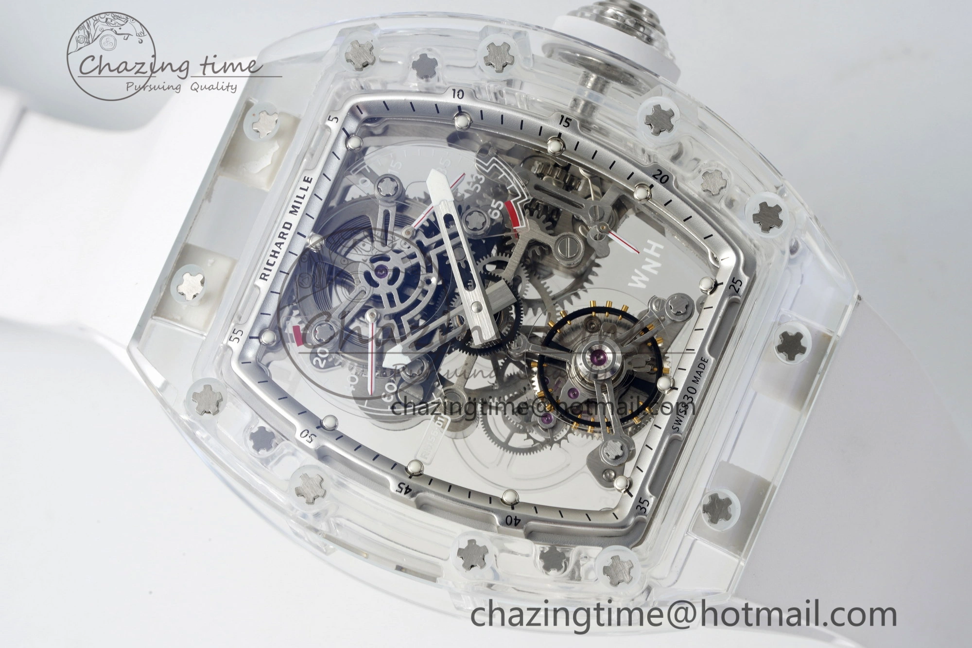 RM56-01 Transparent Tourbillon RMF Best Edition Skeleton Dial on White Rubber Strap