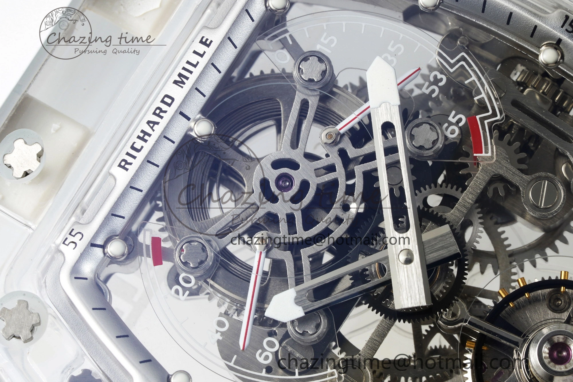 RM56-01 Transparent Tourbillon RMF Best Edition Skeleton Dial on White Rubber Strap