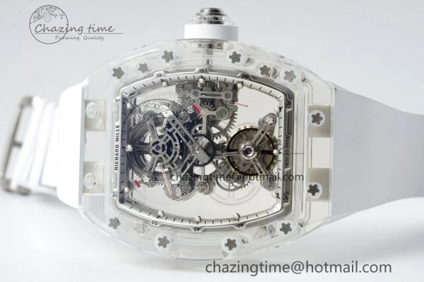 RM56-01 Transparent Tourbillon RMF Best Edition Skeleton Dial on White Rubber Strap