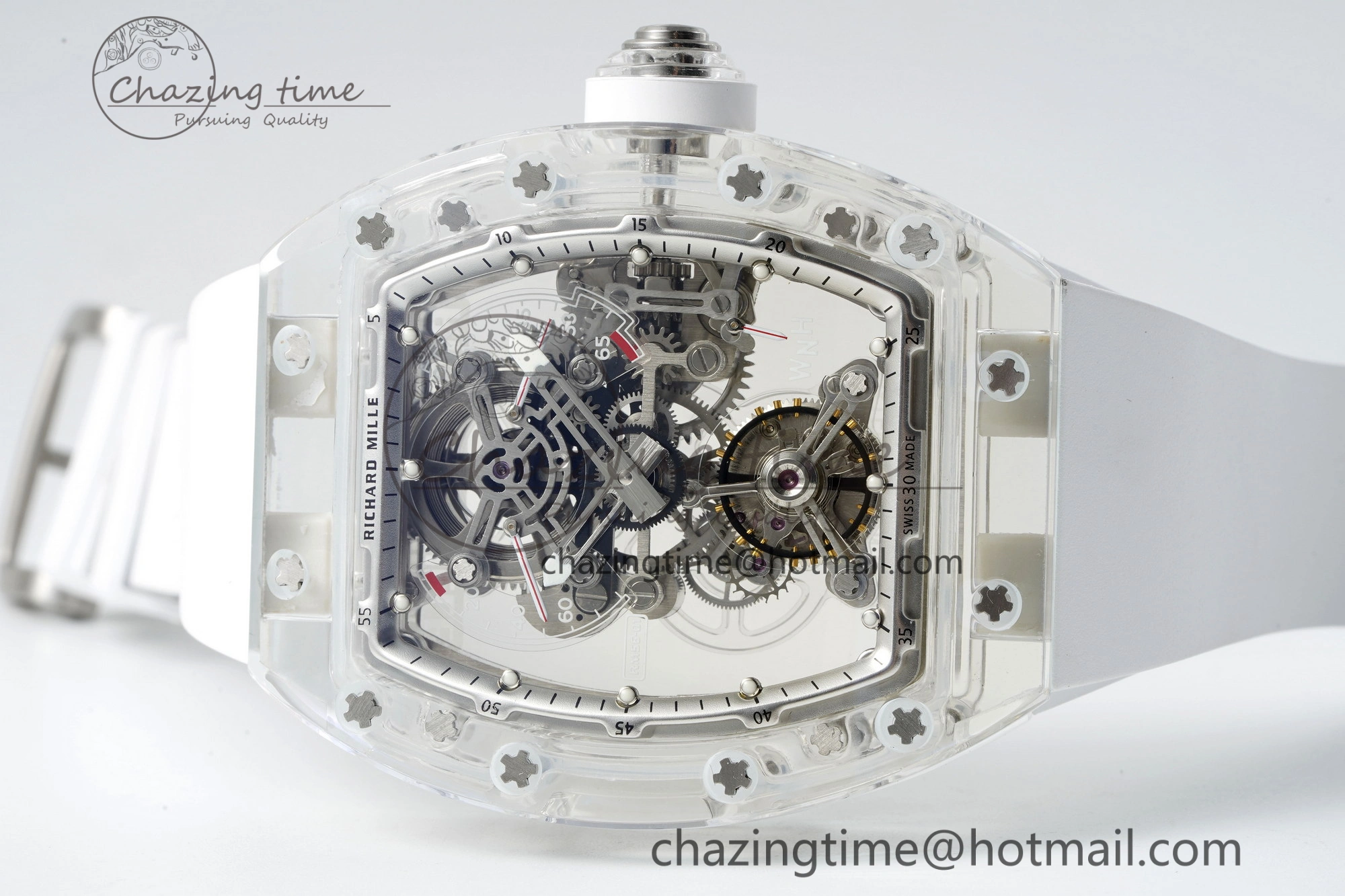 RM56-01 Transparent Tourbillon RMF Best Edition Skeleton Dial on White Rubber Strap