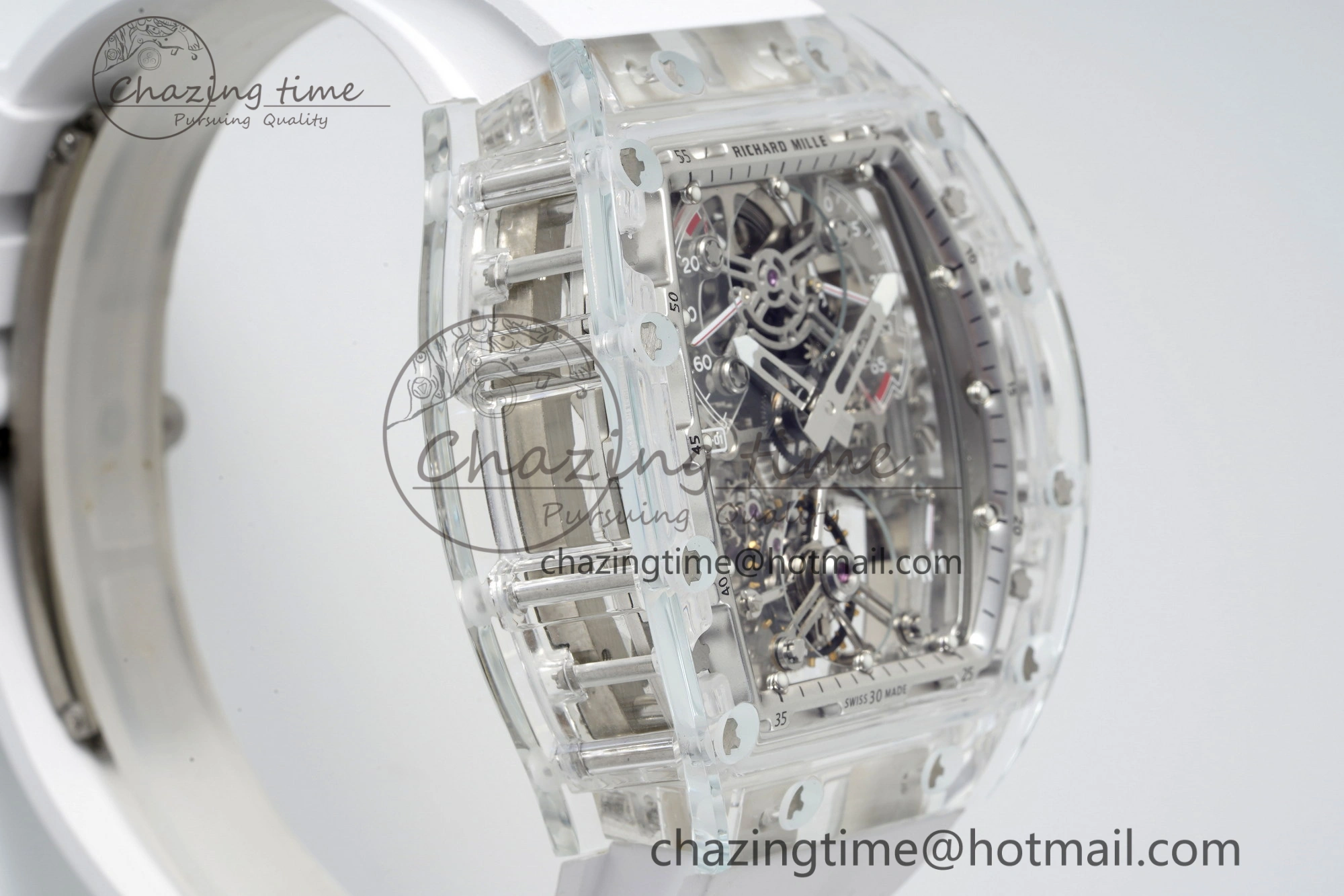 RM56-01 Transparent Tourbillon RMF Best Edition Skeleton Dial on White Rubber Strap