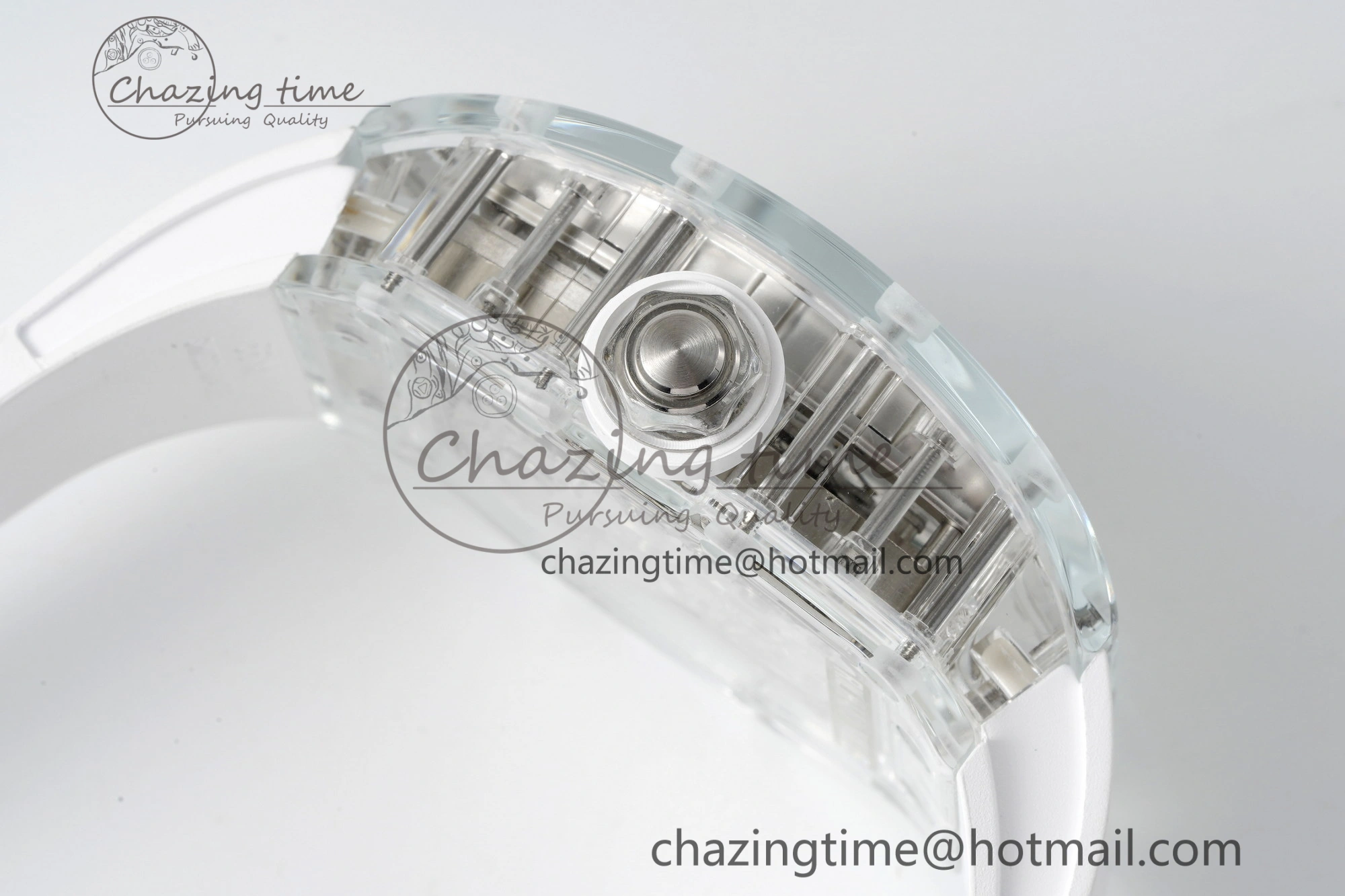 RM56-01 Transparent Tourbillon RMF Best Edition Skeleton Dial on White Rubber Strap