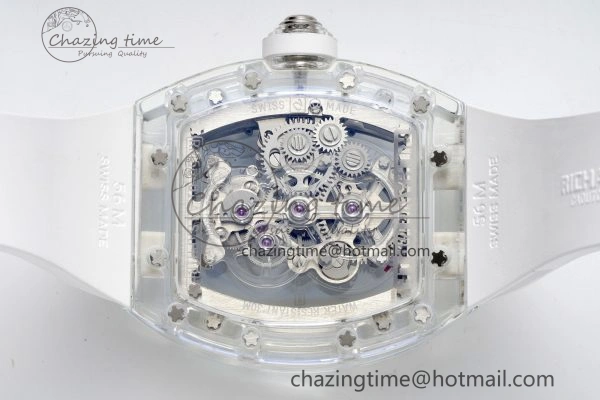 RM56-01 Transparent Tourbillon RMF Best Edition Skeleton Dial on White Rubber Strap