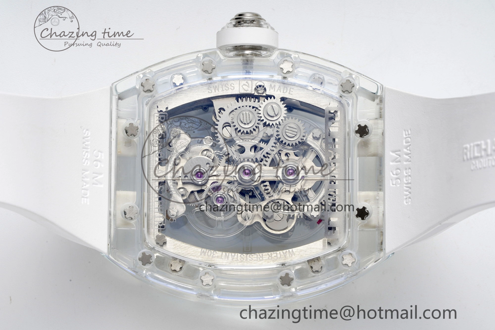 RM56-01 Transparent Tourbillon RMF Best Edition Skeleton Dial on White Rubber Strap
