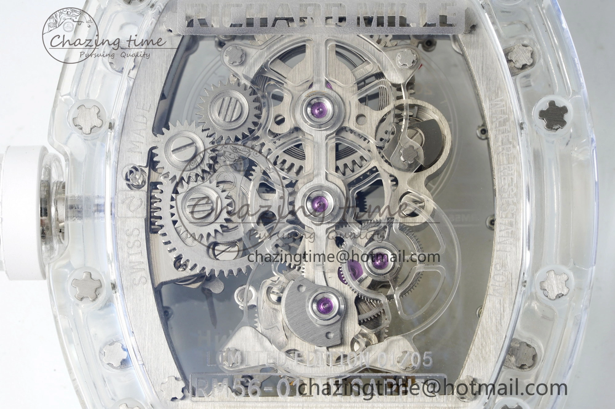 RM56-01 Transparent Tourbillon RMF Best Edition Skeleton Dial on White Rubber Strap