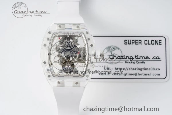 RM56-01 Transparent Tourbillon RMF Best Edition Skeleton Dial on White Rubber Strap