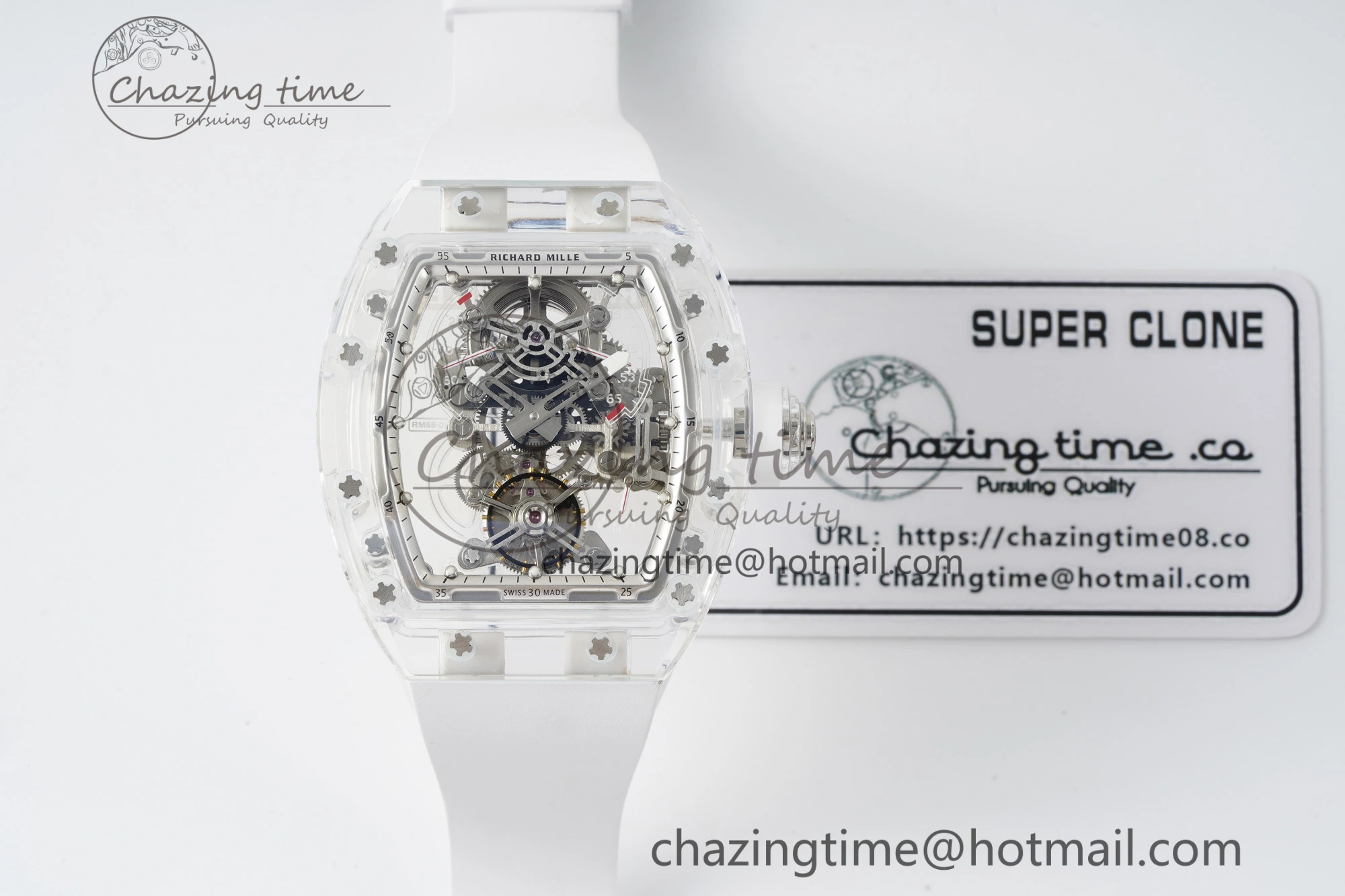 RM56-01 Transparent Tourbillon RMF Best Edition Skeleton Dial on White Rubber Strap