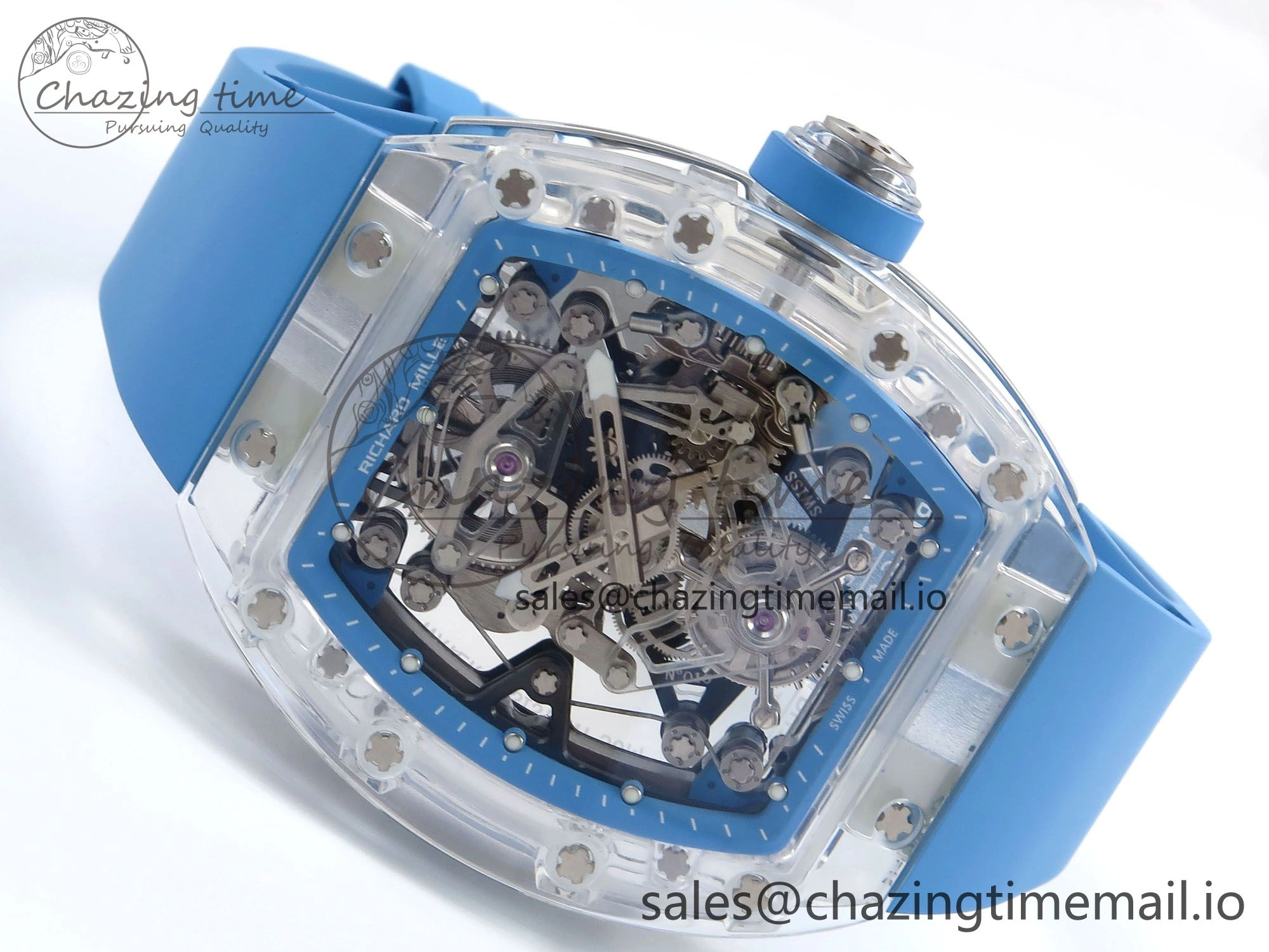RM56-02 Transparent Tourbillon RMF Best Edition Skeleton Blue Dial on Blue Rubber Strap