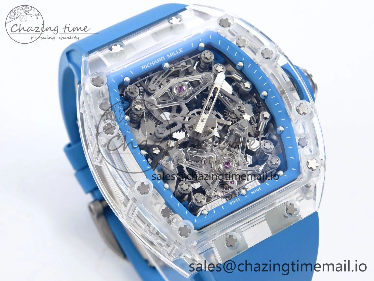 RM56-02 Transparent Tourbillon RMF Best Edition Skeleton Blue Dial on Blue Rubber Strap