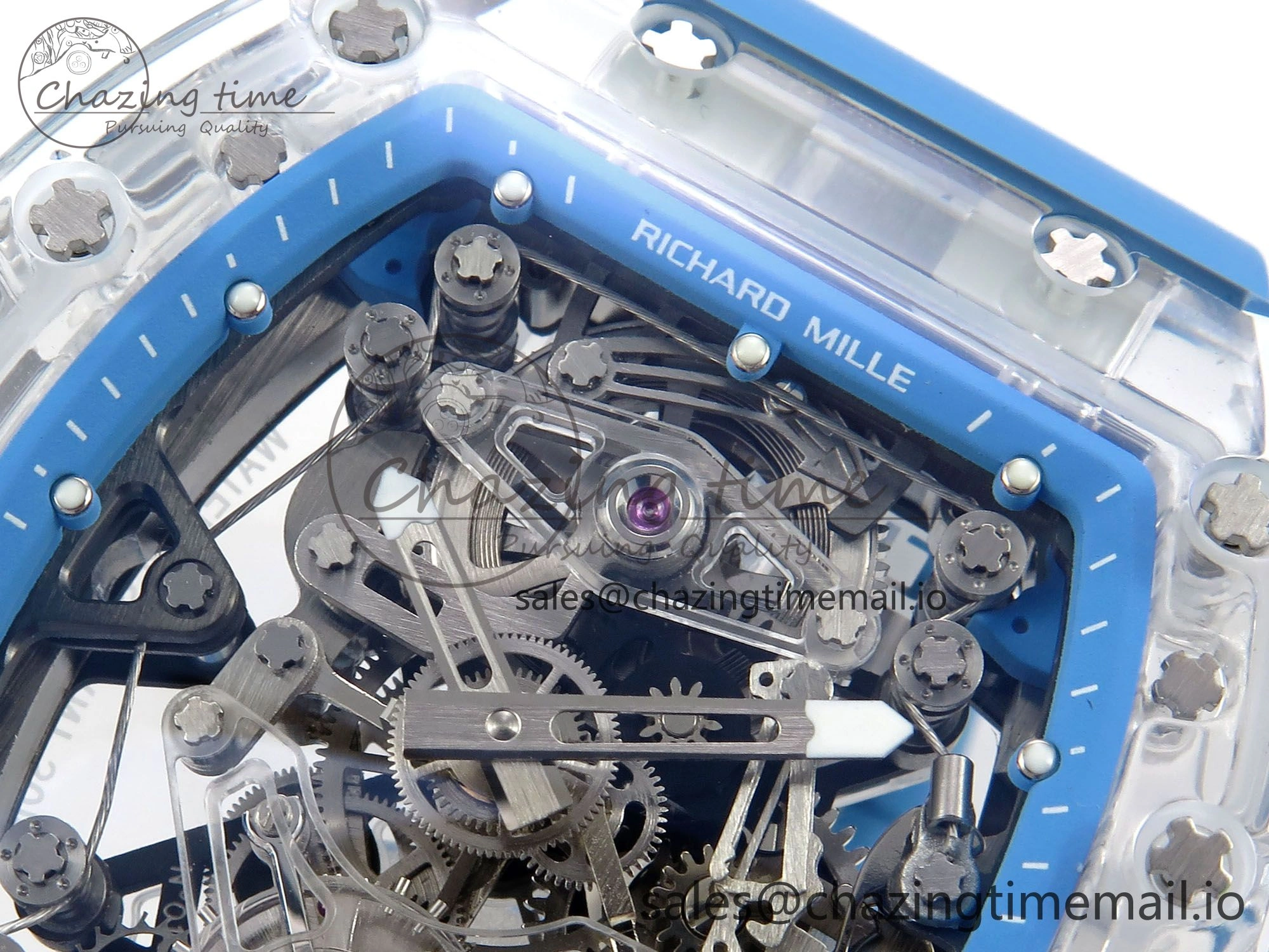 RM56-02 Transparent Tourbillon RMF Best Edition Skeleton Blue Dial on Blue Rubber Strap