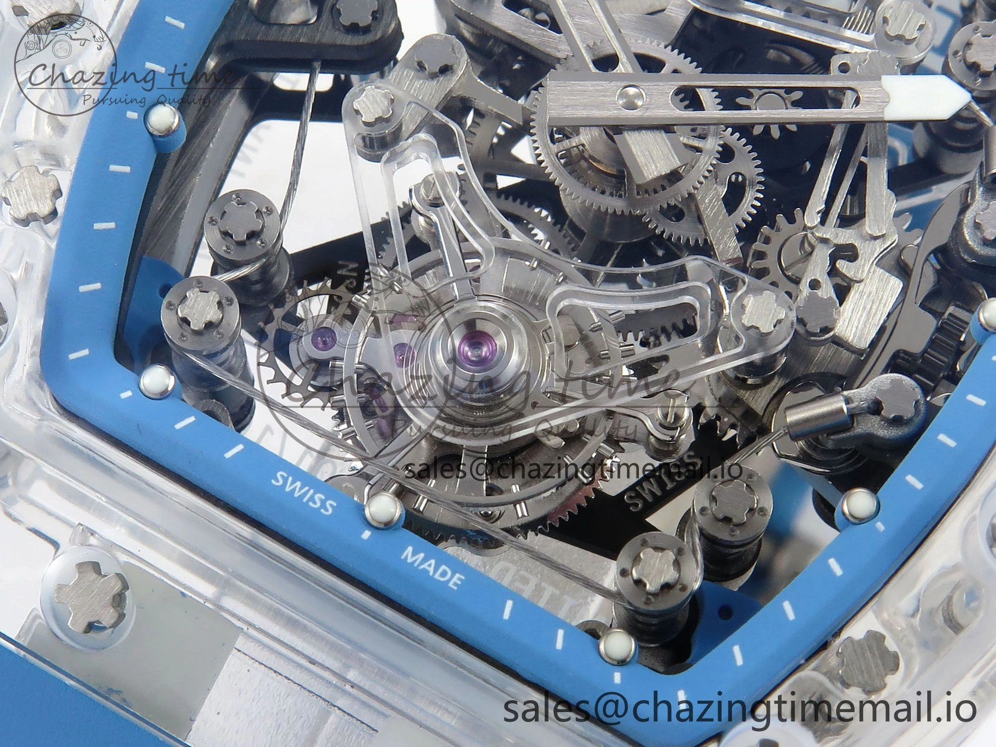 RM56-02 Transparent Tourbillon RMF Best Edition Skeleton Blue Dial on Blue Rubber Strap