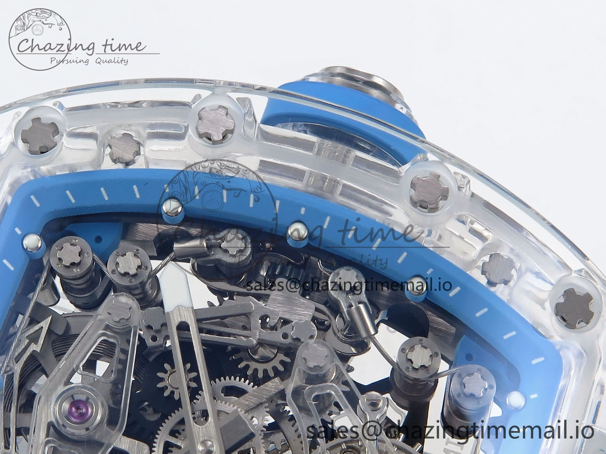 RM56-02 Transparent Tourbillon RMF Best Edition Skeleton Blue Dial on Blue Rubber Strap