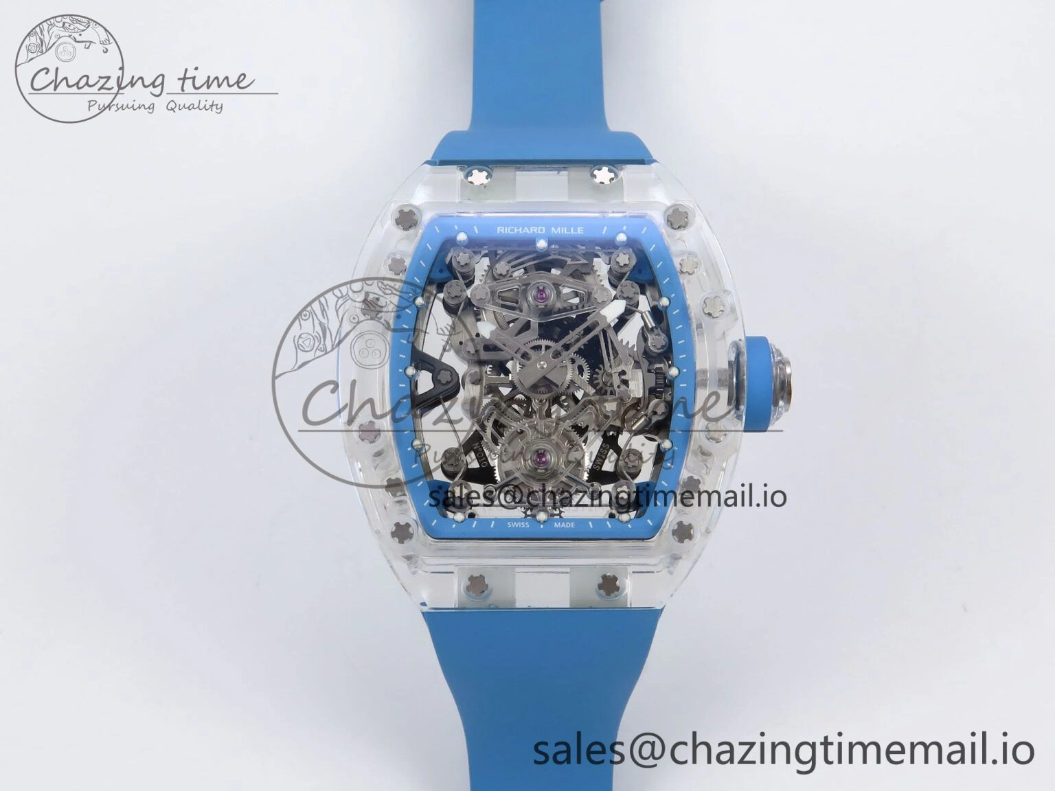 RM56-02 Transparent Tourbillon RMF Best Edition Skeleton Blue Dial on Blue Rubber Strap