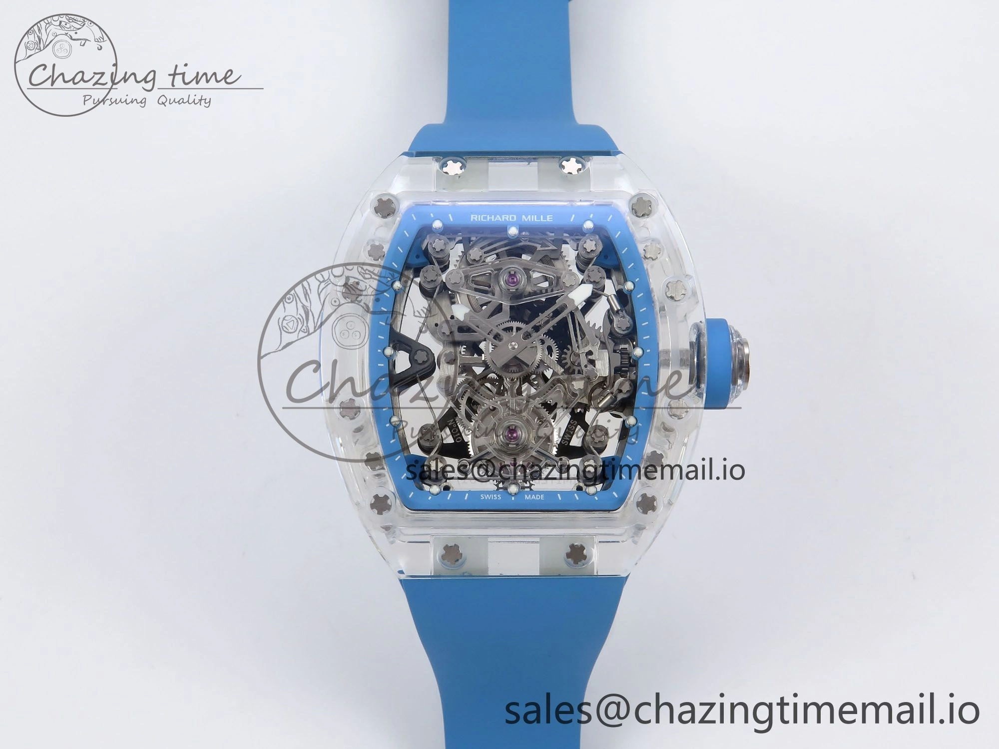 RM56-02 Transparent Tourbillon RMF Best Edition Skeleton Blue Dial on Blue Rubber Strap