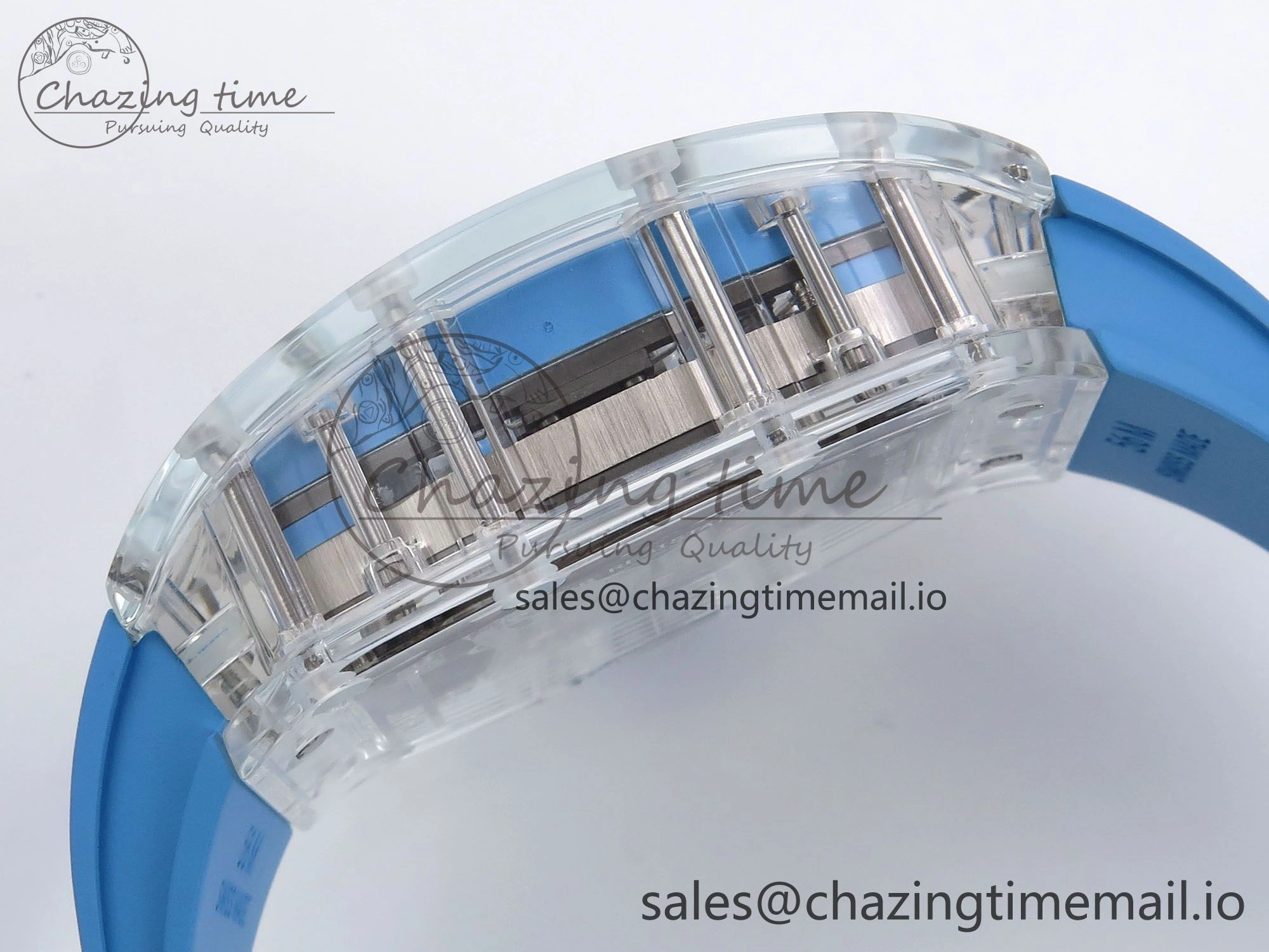 RM56-02 Transparent Tourbillon RMF Best Edition Skeleton Blue Dial on Blue Rubber Strap