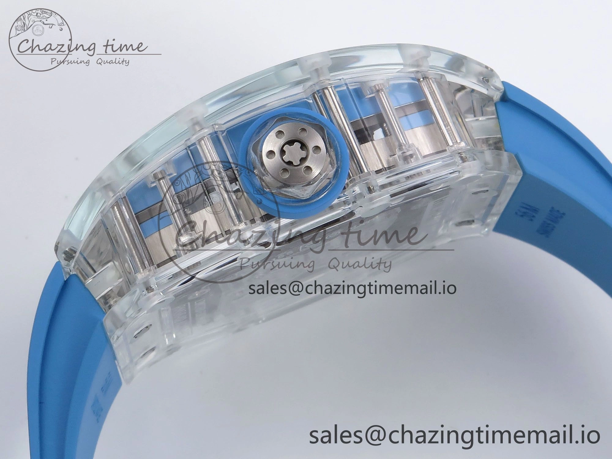 RM56-02 Transparent Tourbillon RMF Best Edition Skeleton Blue Dial on Blue Rubber Strap