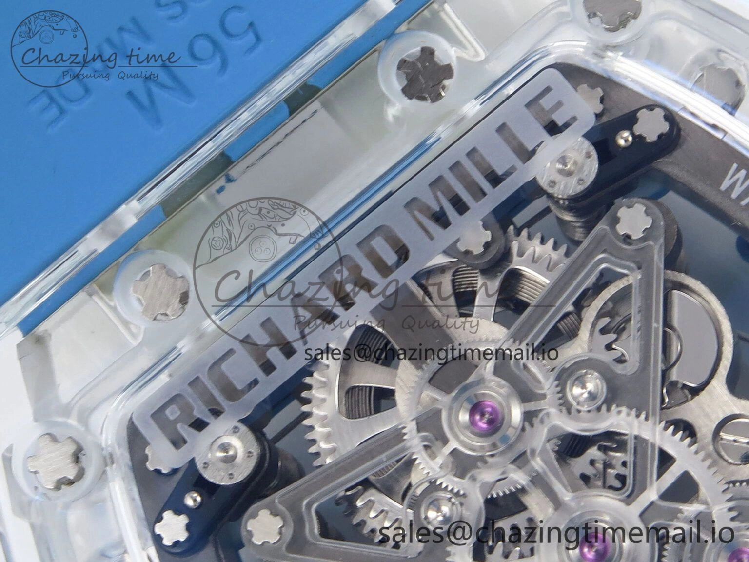 RM56-02 Transparent Tourbillon RMF Best Edition Skeleton Blue Dial on Blue Rubber Strap