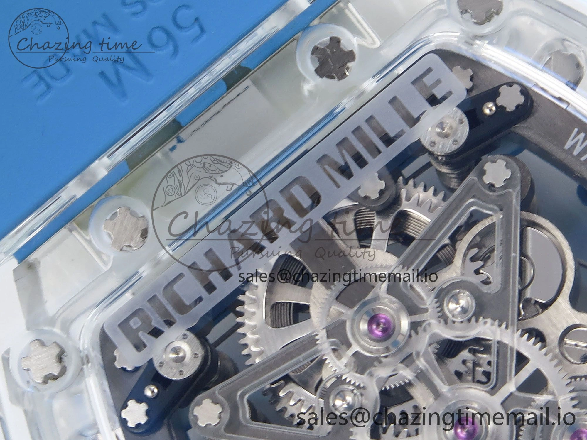 RM56-02 Transparent Tourbillon RMF Best Edition Skeleton Blue Dial on Blue Rubber Strap