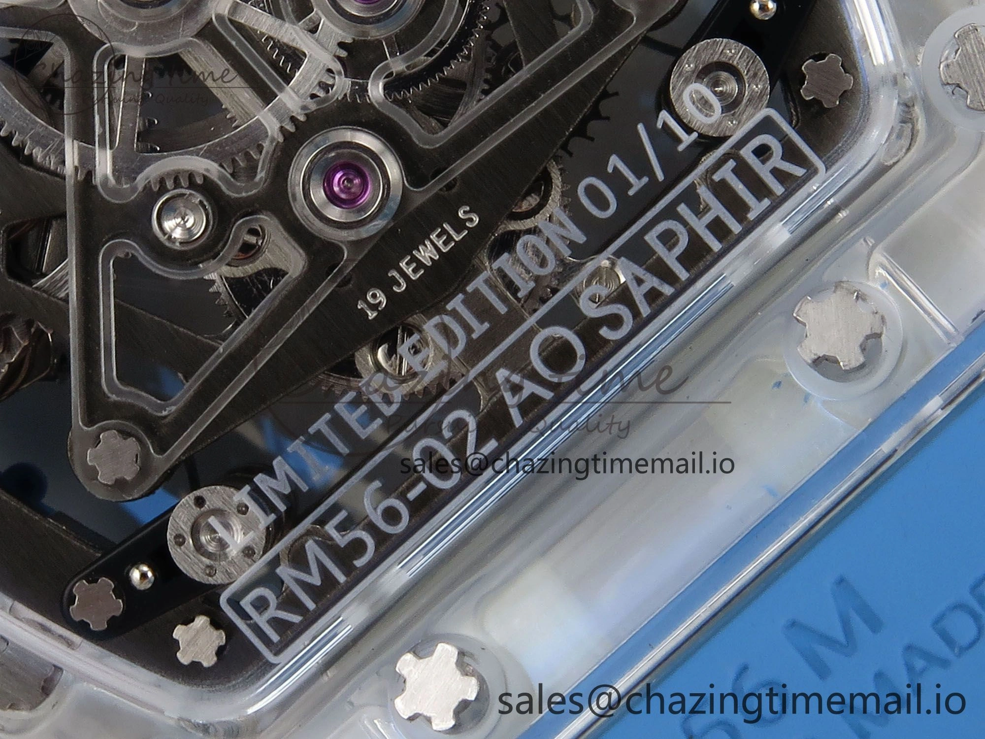 RM56-02 Transparent Tourbillon RMF Best Edition Skeleton Blue Dial on Blue Rubber Strap